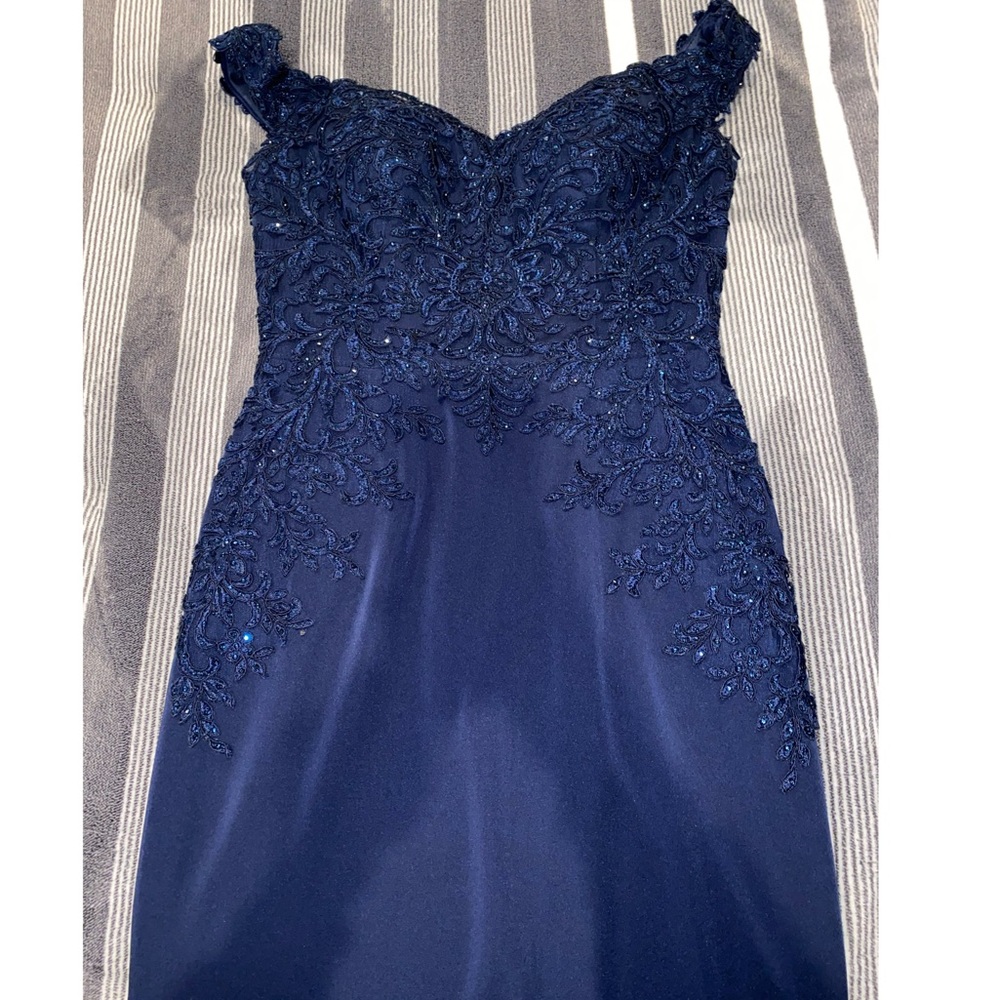 Elegant Navy Blue long cocktail dress - Picture 2 of 4